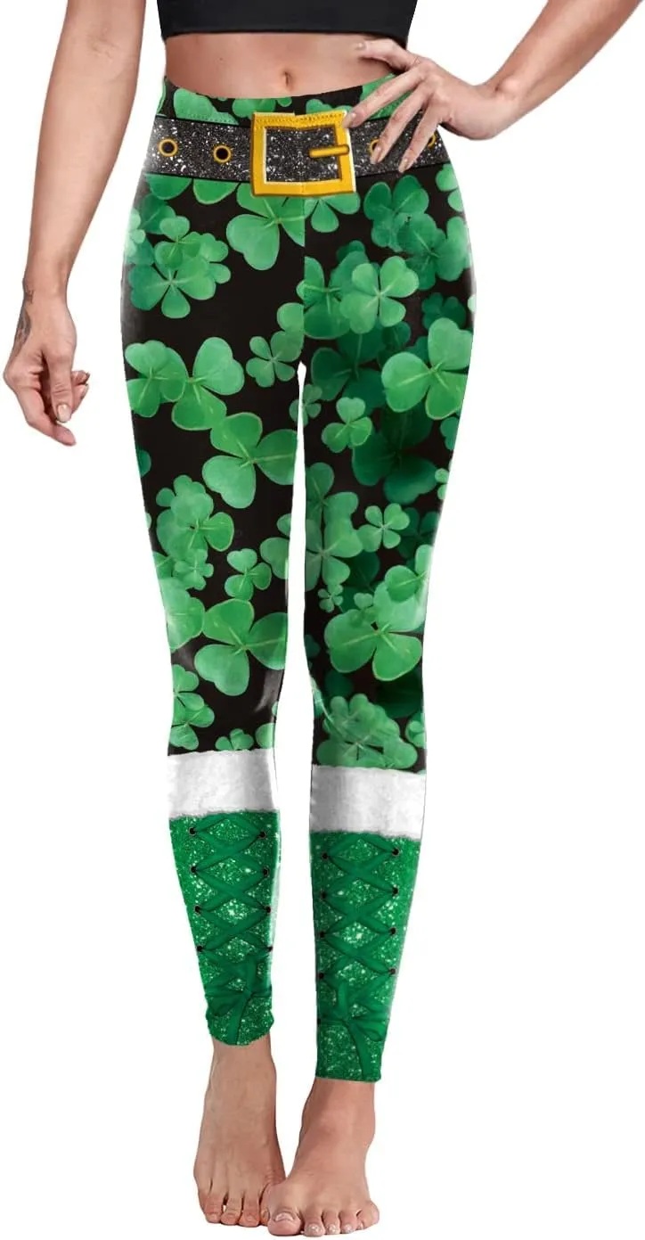 color cosplayer St. Patrick's Day Leggings Shamrock Stretchy Tights Yoga Pants for Women