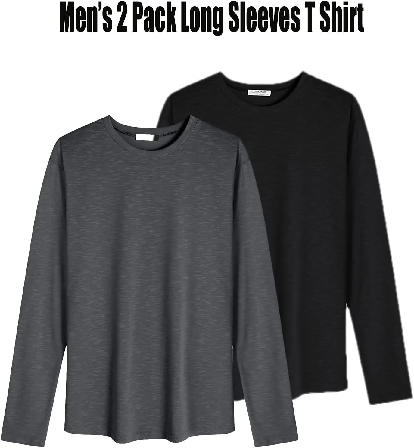 COOFANDY Men 2 Pack Muscle Fitted T Shirt Gym Workout Athletic Long Sleeves Tee