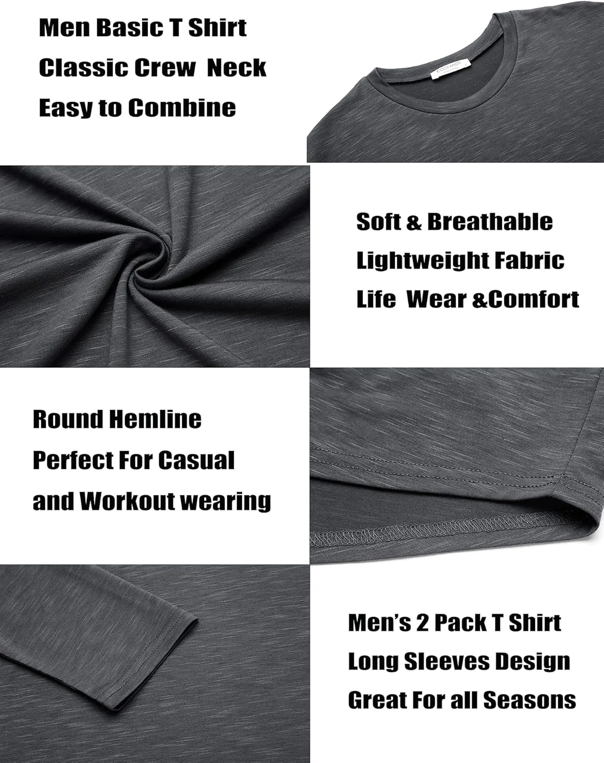 COOFANDY Men 2 Pack Muscle Fitted T Shirt Gym Workout Athletic Long Sleeves Tee