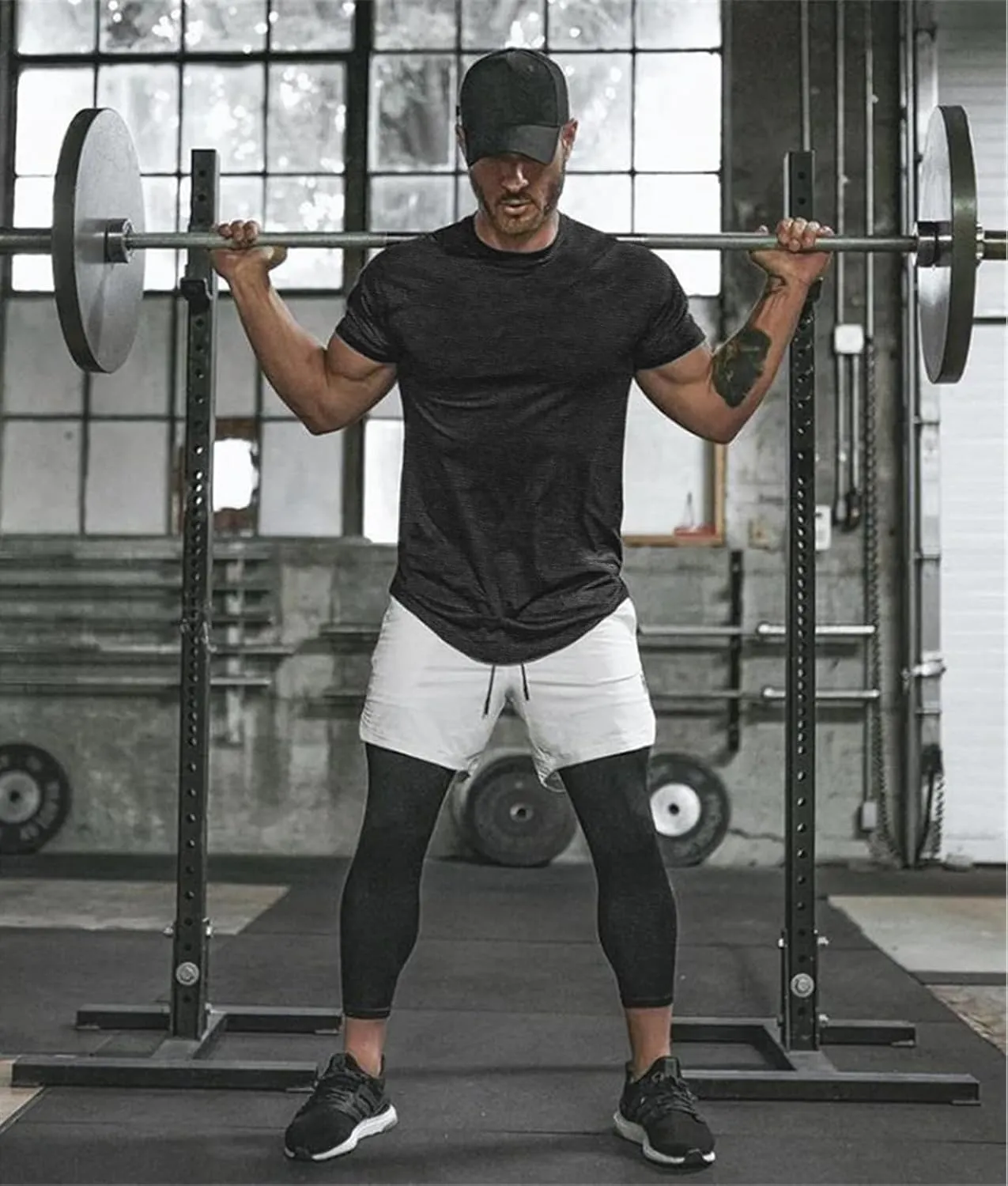 COOFANDY Men Muscle Workout T Shirt Gym Bodybuilding Active Short Sleeve Tee Top Black