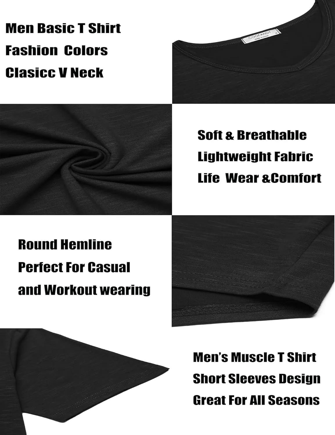 COOFANDY Mens 2 Pack Muscle V Neck T Shirt Fitted Gym Workout Short Sleeve Bodybuilding Tee