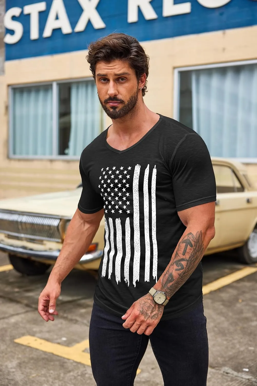 COOFANDY Mens 2 Pack Muscle V Neck T Shirt Fitted Gym Workout Short Sleeve Bodybuilding Tee