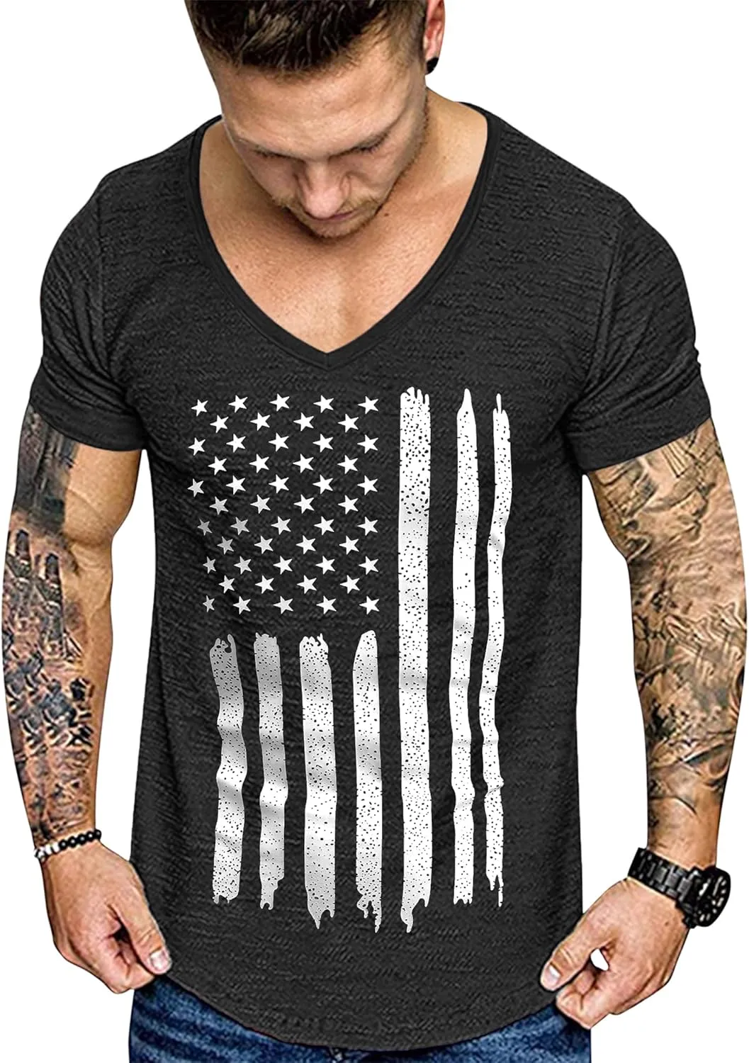 COOFANDY Mens 2 Pack Muscle V Neck T Shirt Fitted Gym Workout Short Sleeve Bodybuilding Tee