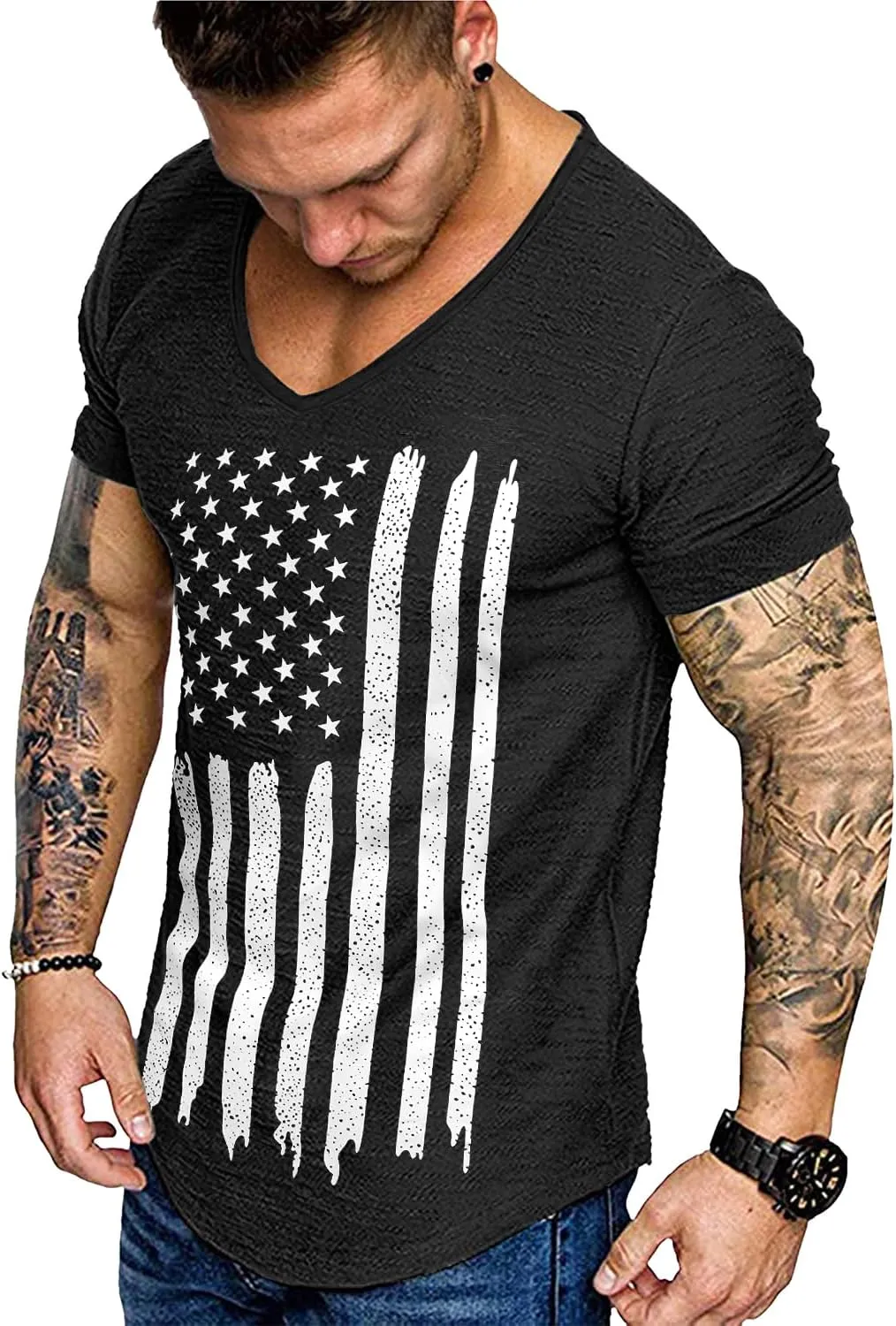 COOFANDY Mens 2 Pack Muscle V Neck T Shirt Fitted Gym Workout Short Sleeve Bodybuilding Tee