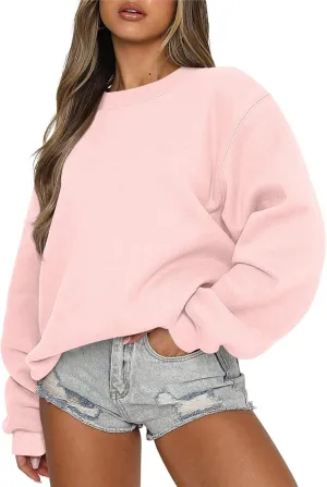 Crew Neck Sweatshirts for Women Casual Oversized Pullover Tops Loose Fit Solid Color Long Sleeve Fall Outfits 2023