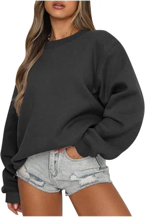 Crew Neck Sweatshirts for Women Casual Oversized Pullover Tops Loose Fit Solid Color Long Sleeve Fall Outfits 2023