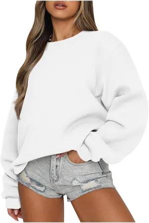 Crew Neck Sweatshirts for Women Casual Oversized Pullover Tops Loose Fit Solid Color Long Sleeve Fall Outfits 2023