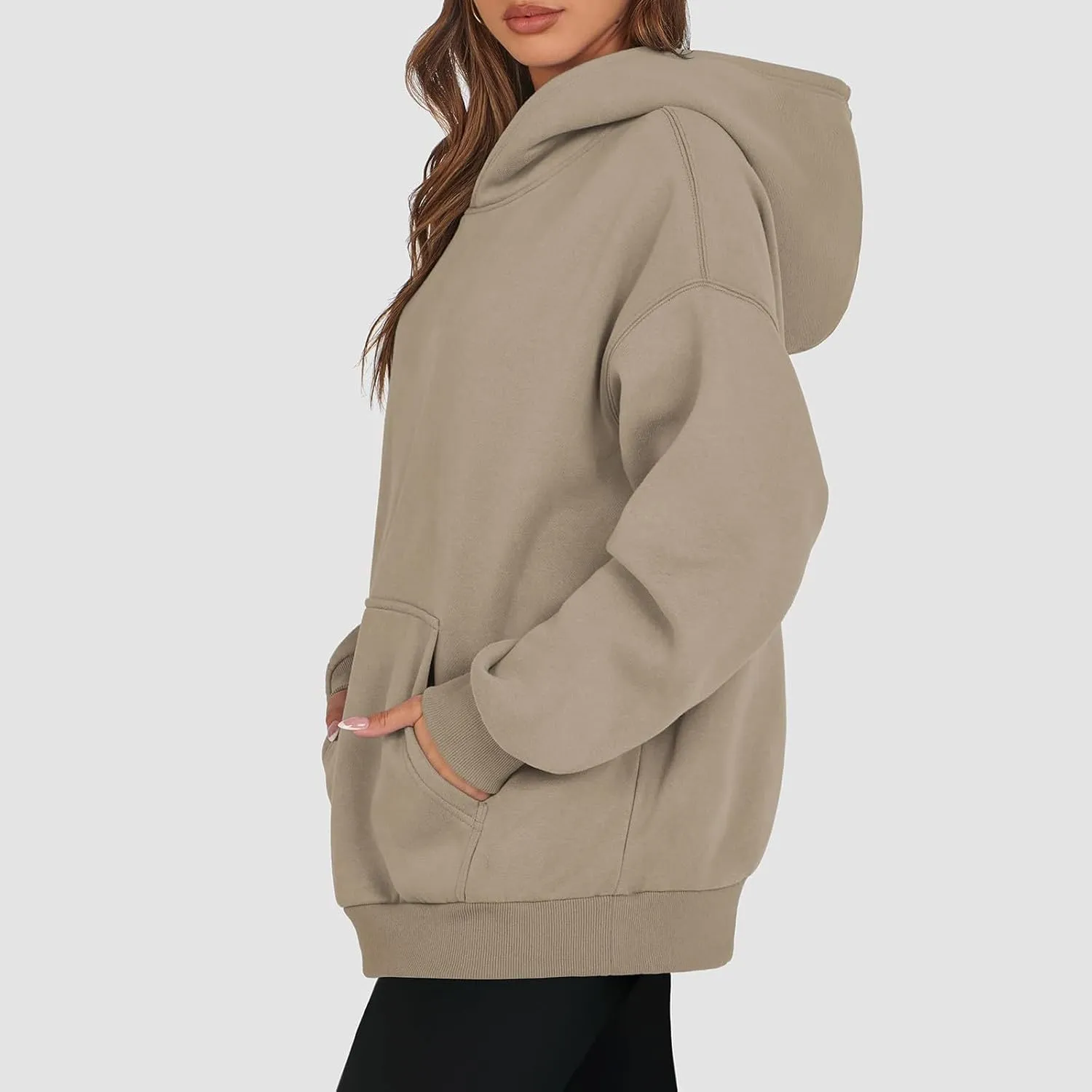 Crewneck Sweatshirts Women Drop Shoulder Fleece Lined Oversized Hoodie Thermal Long Sleeve Preppy Pullover Tops