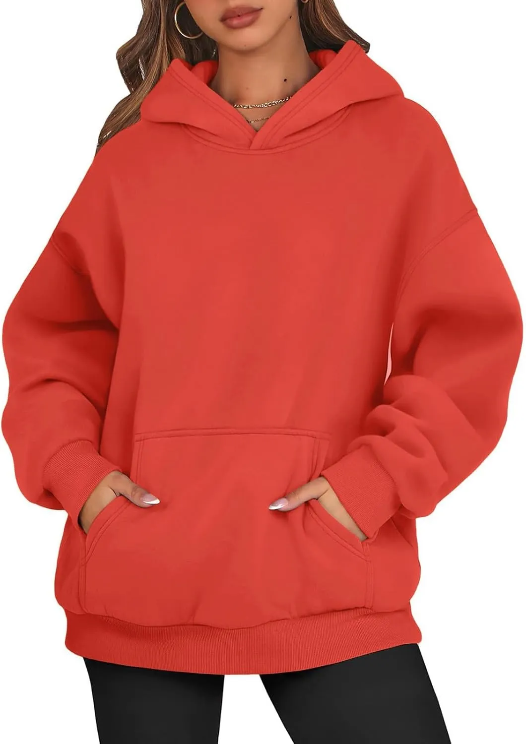 Crewneck Sweatshirts Women Drop Shoulder Fleece Lined Oversized Hoodie Thermal Long Sleeve Preppy Pullover Tops