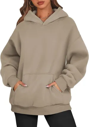 Crewneck Sweatshirts Women Drop Shoulder Fleece Lined Oversized Hoodie Thermal Long Sleeve Preppy Pullover Tops