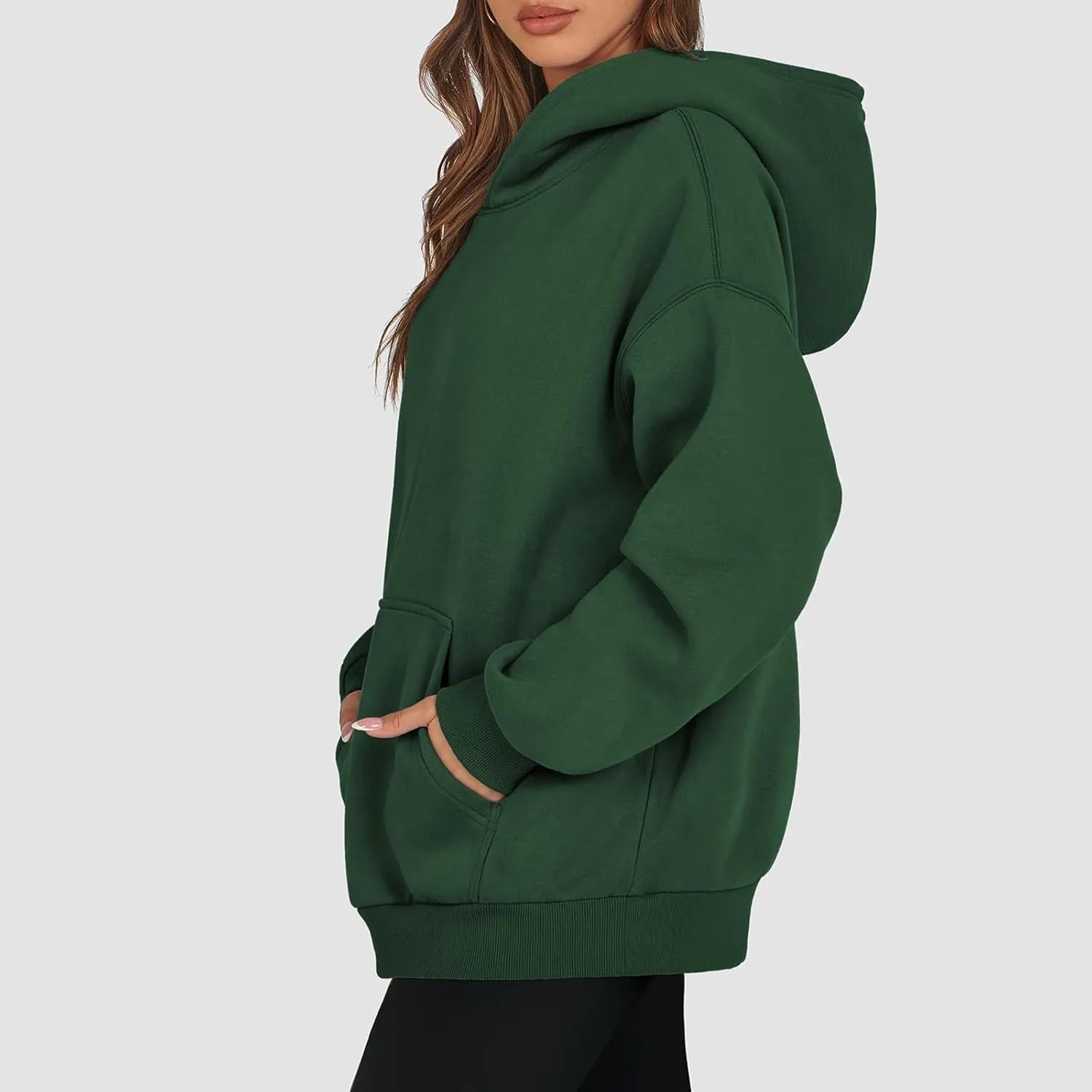 Crewneck Sweatshirts Women Drop Shoulder Fleece Lined Oversized Hoodie Thermal Long Sleeve Preppy Pullover Tops