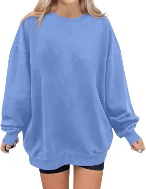 Crewneck Sweatshirts Women Fleece Oversized Hoodie Long Sleeve Shirts Loose Fitting Tops Drop Shoulder Pullover