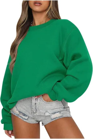 Crewneck Sweatshirts Women Long Sleeve Fleece Pullover Tops Cute Hoodies For Teen Girls Sweaters Solid Fall Outfits