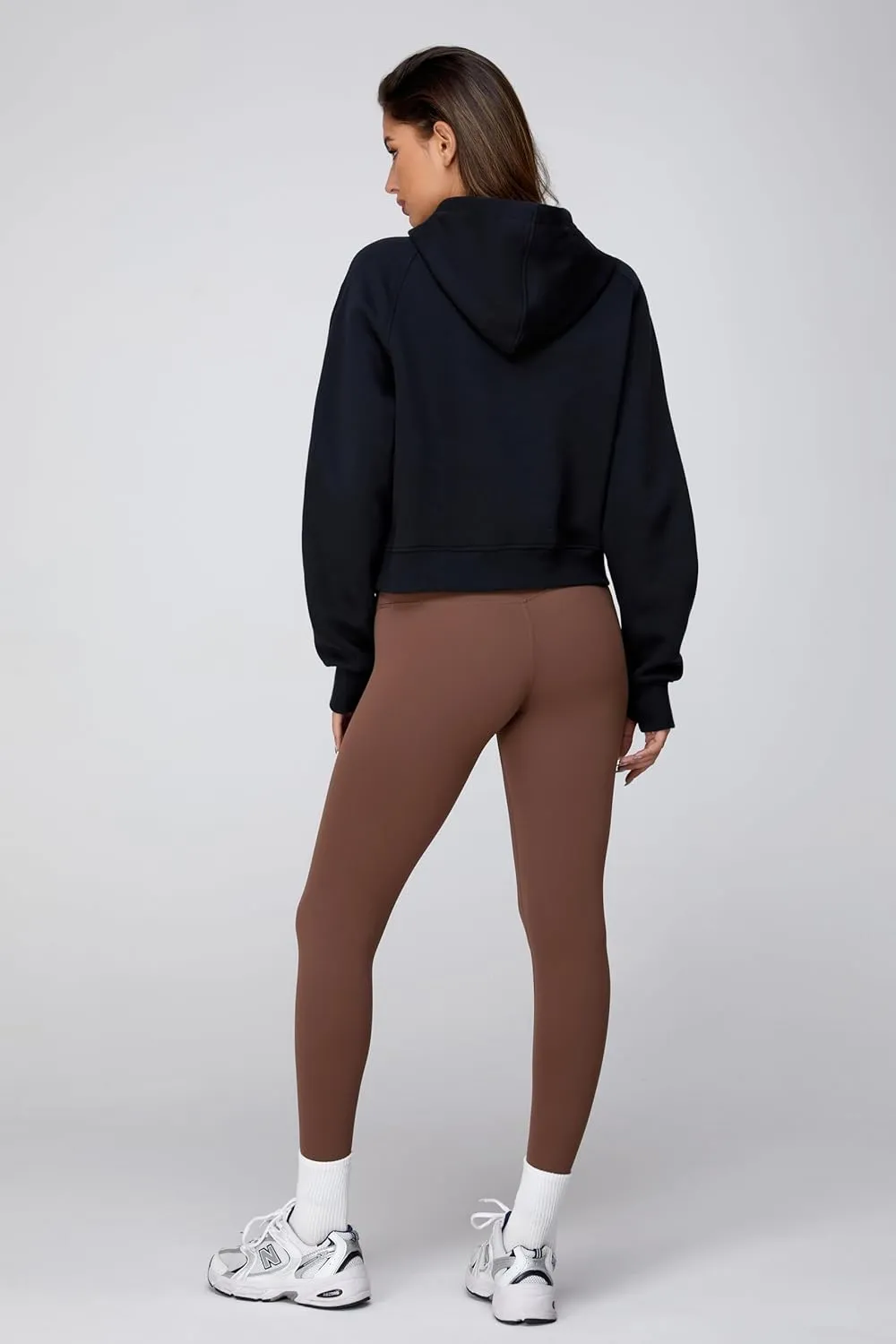 Cropped Quarter Zip Up Hoodie Women Pullover Sweater White Black Grey Fleece Thumb Hole Short Crop Sweatshirt