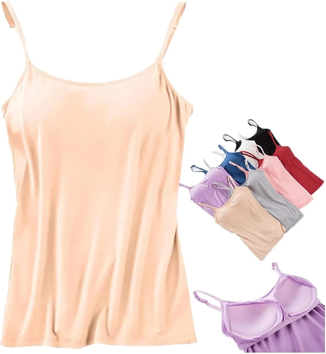 Curvachic - Loose-Fitting Tank Top with Built-in Bra, Womens Camisole Tank Top, Loose Fit Camisole Adjustable Strap