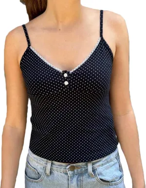 Cute Camisole for Women Y2k Spaghetti Strap V Neck Fitted Tank Top Preppy Button Front Sleeveless Crop Top