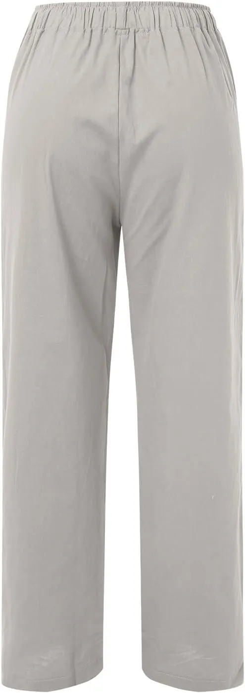 Cute Summer Pants For Women 2024 High Waist Business Pants Linen Wide Leg Sweatpants Palazzo Trouser with Pocket
