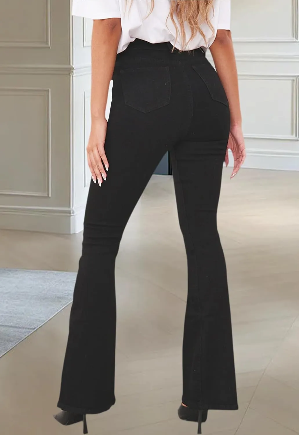 CutieLove Women's Ripped Jeans Bell Bottom Flare Jeans Mid Rise Destroyed Hem Denim Pants