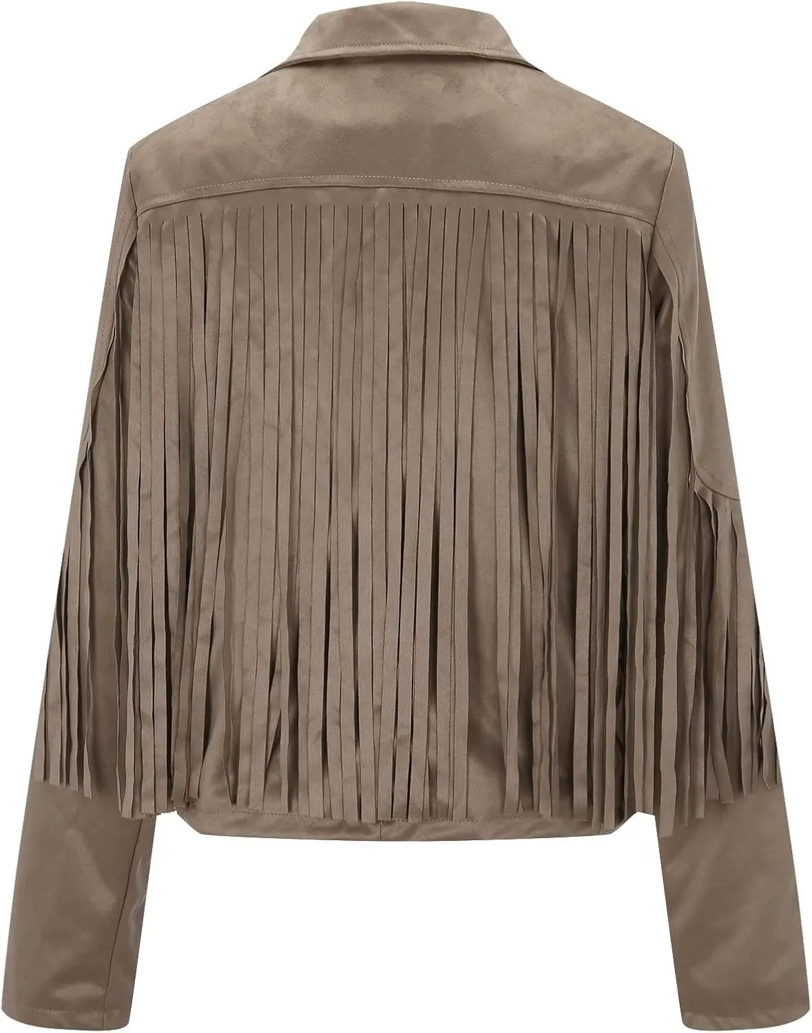 DASAYO Women's Casual Leather Fringed Jacket Long Sleeve Faux Leather PU Coat Cowboy Style Notch Lapel Tassel Outwear