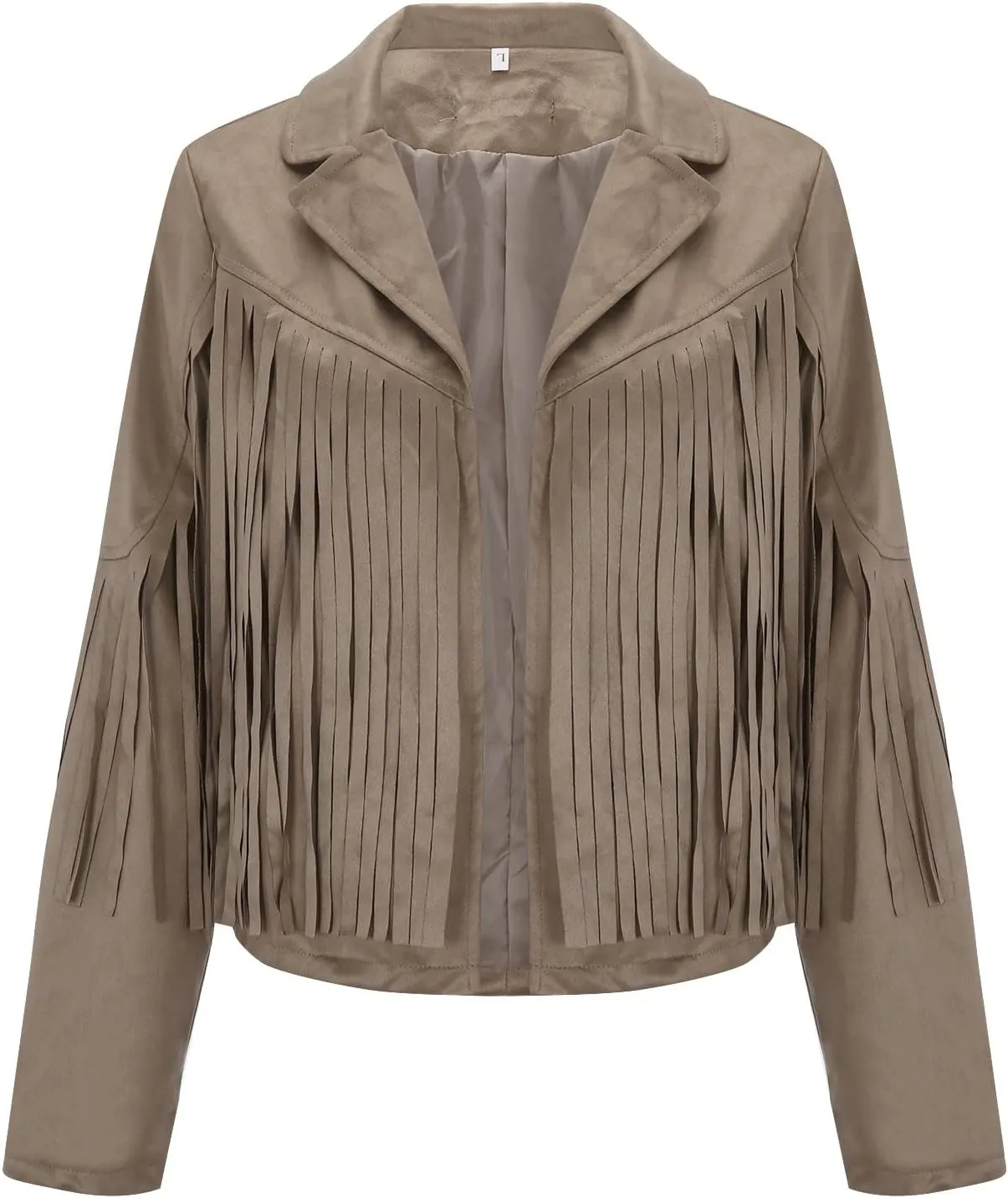 DASAYO Women's Casual Leather Fringed Jacket Long Sleeve Faux Leather PU Coat Cowboy Style Notch Lapel Tassel Outwear