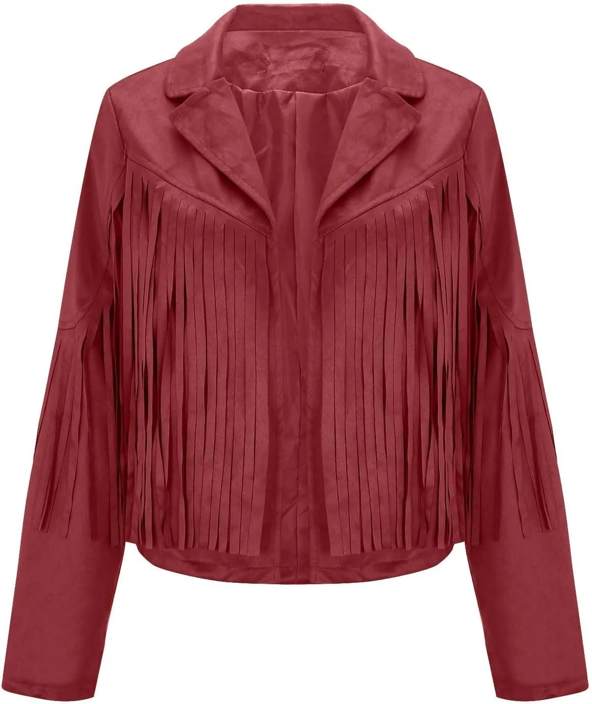 DASAYO Women's Casual Leather Fringed Jacket Long Sleeve Faux Leather PU Coat Cowboy Style Notch Lapel Tassel Outwear