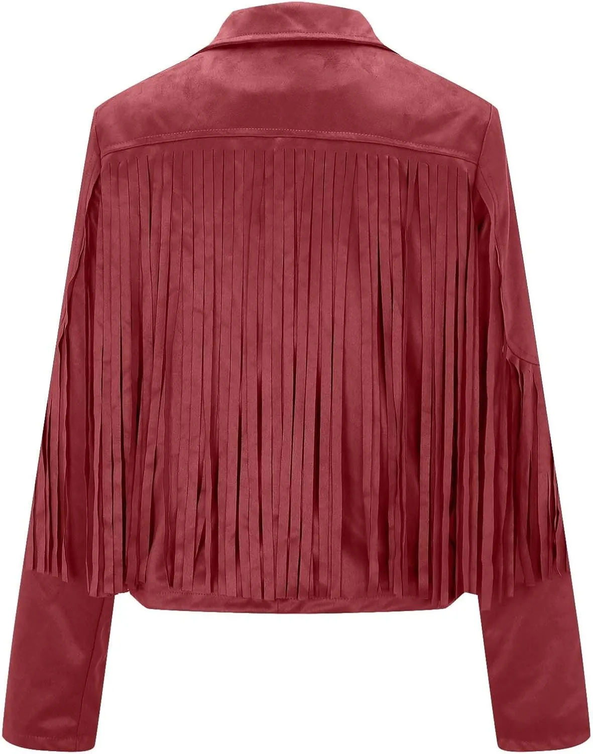 DASAYO Women's Casual Leather Fringed Jacket Long Sleeve Faux Leather PU Coat Cowboy Style Notch Lapel Tassel Outwear