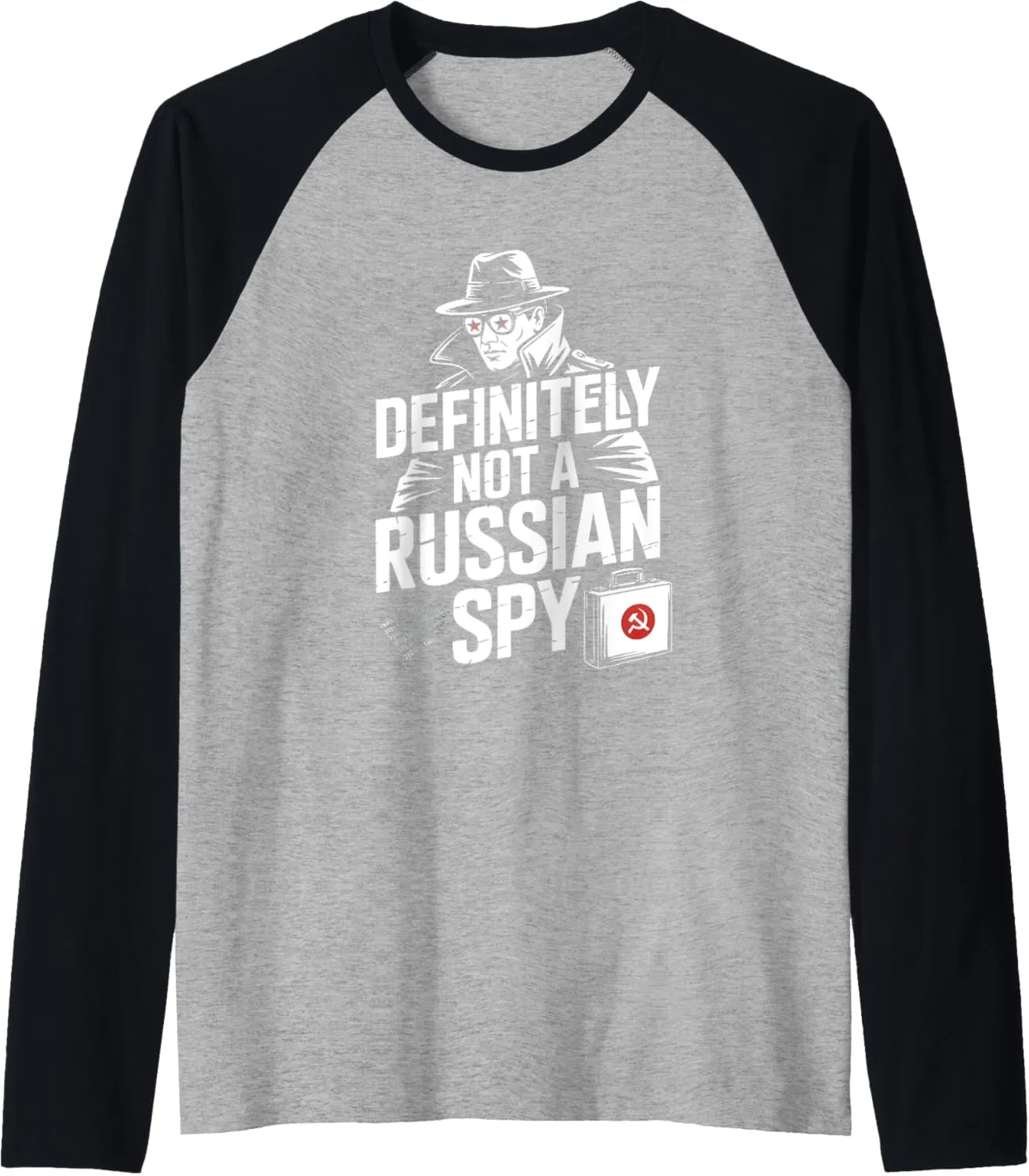 Definitely Not a Russian Spy Funny Trench Coat Halloween Raglan Baseball Tee