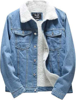 Denim Jacket For Men Sherpa Fleece Lined Warm Winter Trucker Jacket Lapel Thicken Coat Cowboy Jean Jacket Outerwear