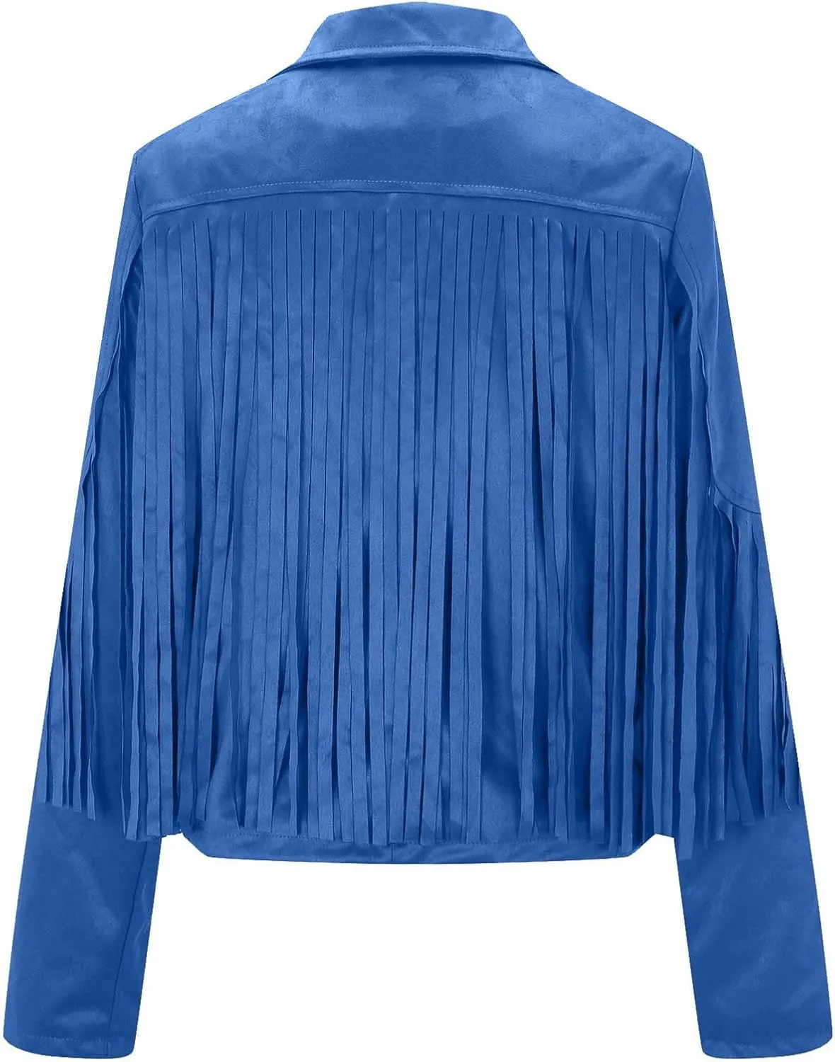 DESKABLY Women Fashion Cropped Tassel Fringe Faux Suede Leather Jacket Fall Winter Long Sleeve Lapel Neck Moto Coat Outwear