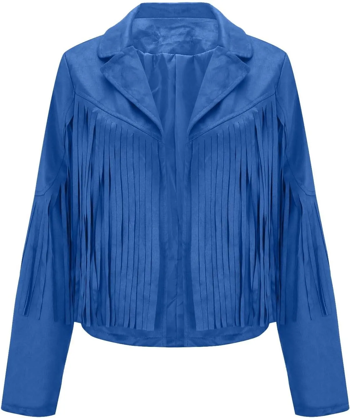 DESKABLY Women Fashion Cropped Tassel Fringe Faux Suede Leather Jacket Fall Winter Long Sleeve Lapel Neck Moto Coat Outwear