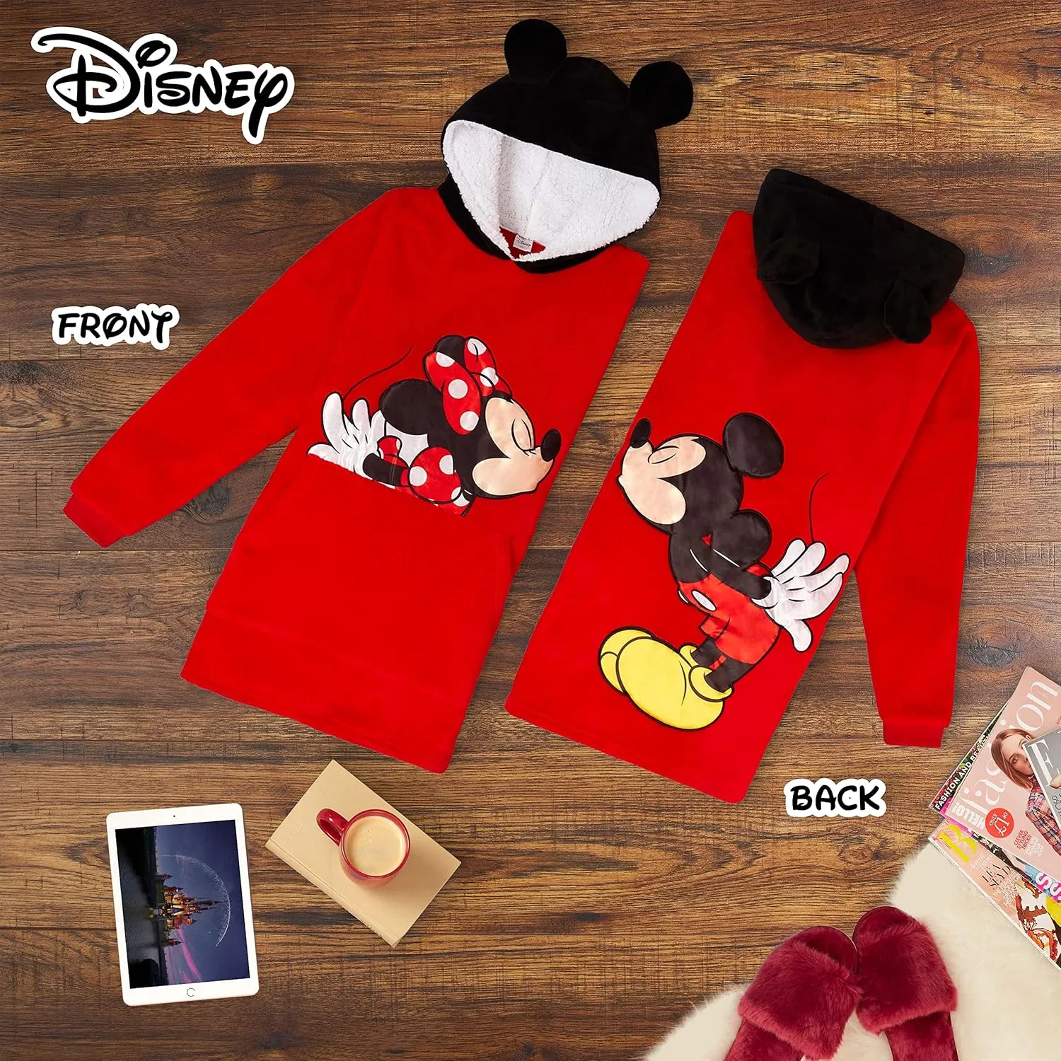 Disney Women's Hoodies, Oversized Blanket Hoodie, Minnie and Mickey Gifts