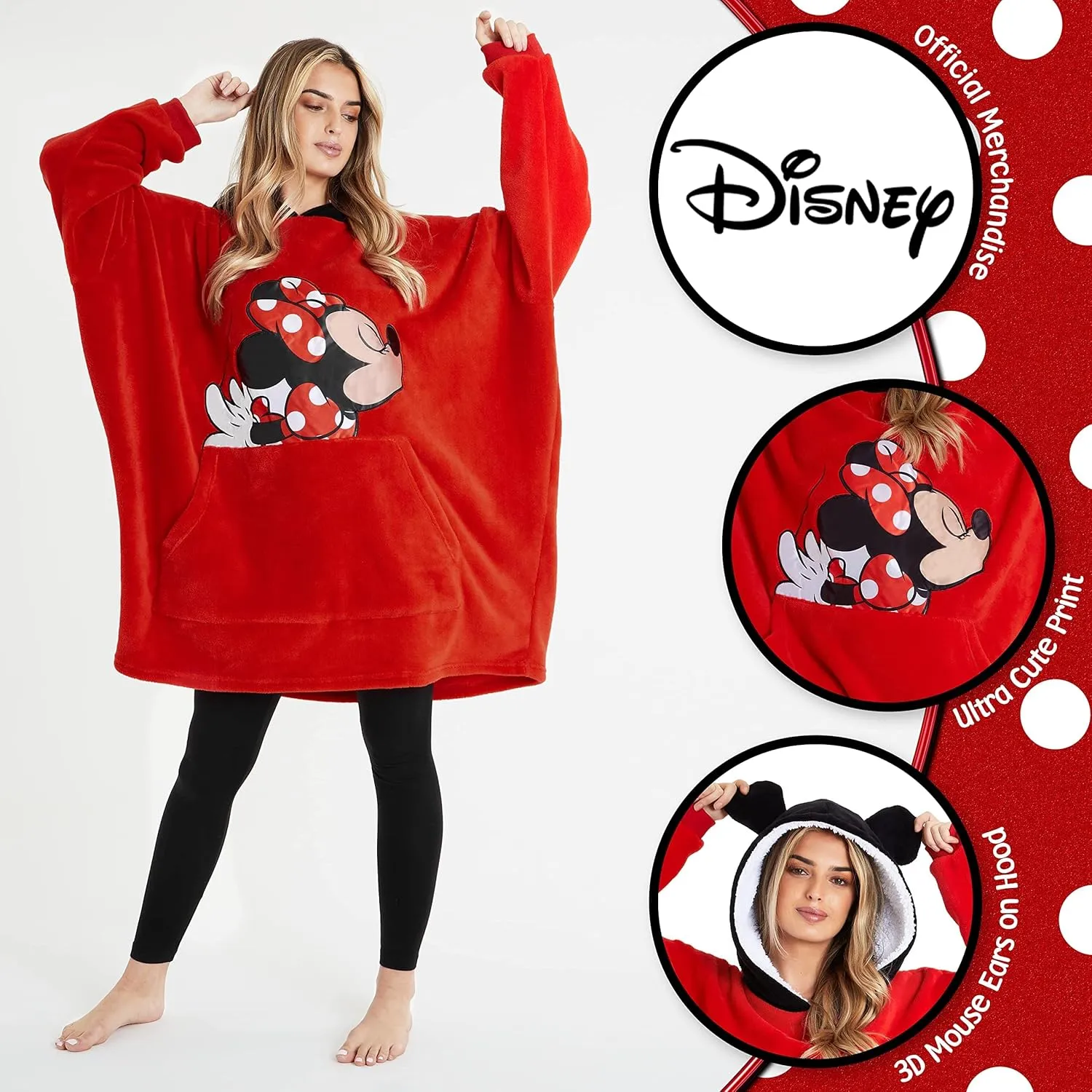 Disney Women's Hoodies, Oversized Blanket Hoodie, Minnie and Mickey Gifts