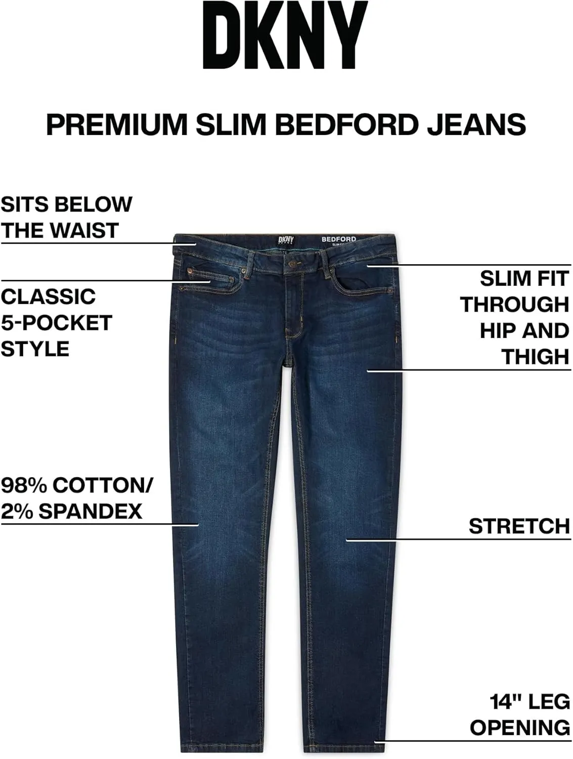 DKNY Jeans for Men - Premium Soft Slim Fit Mens Stretch Jeans