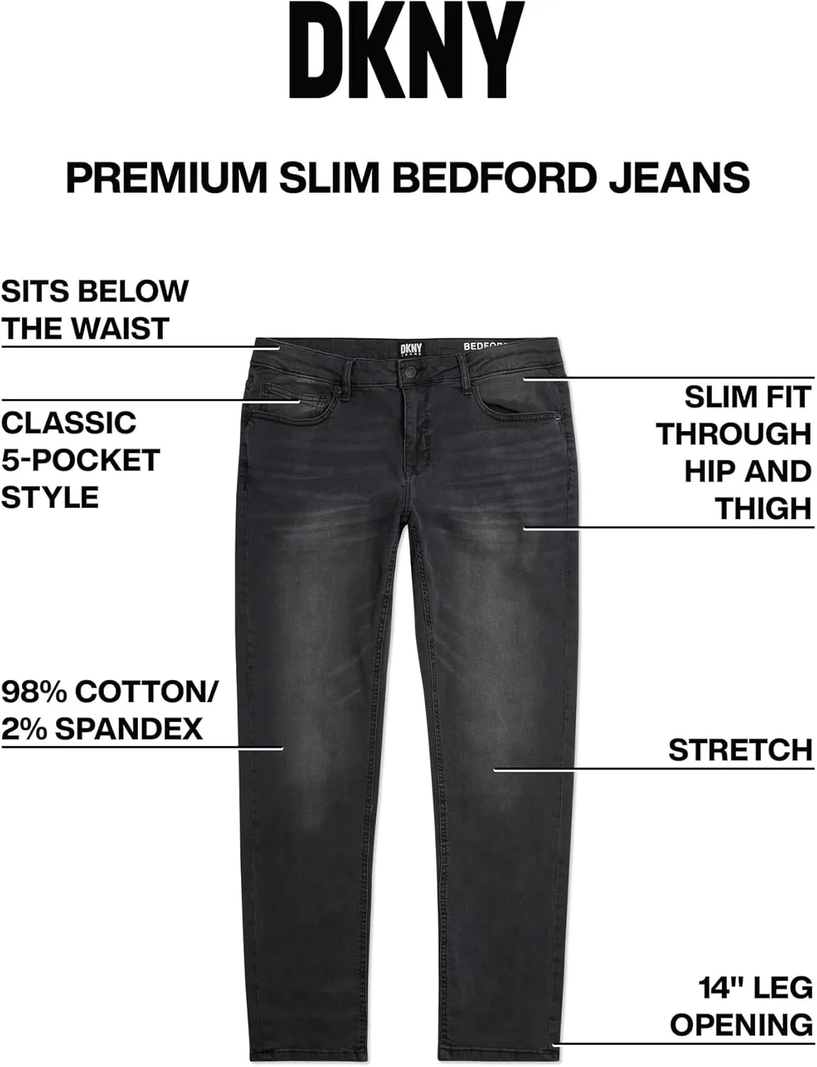 DKNY Jeans for Men - Premium Soft Slim Fit Mens Stretch Jeans