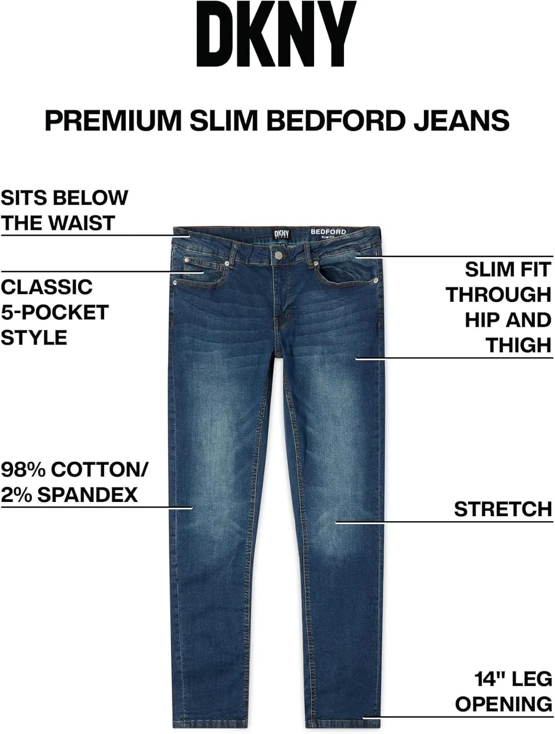 DKNY Jeans for Men - Premium Soft Slim Fit Mens Stretch Jeans