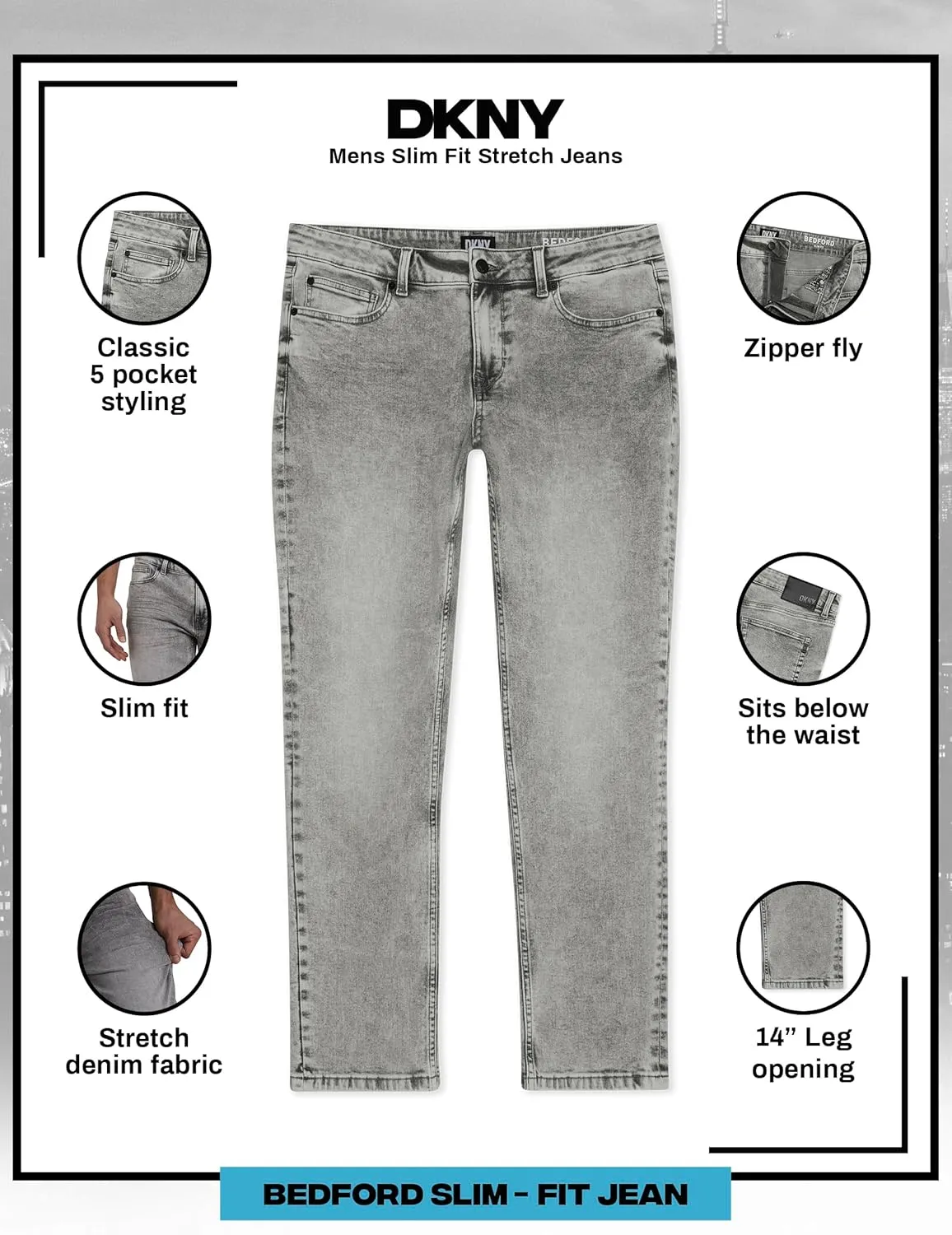 DKNY Men's Jeans - Bedford Stretch Denim Slim Fit Jeans for Men
