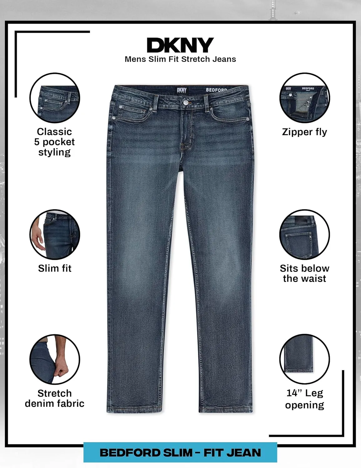 DKNY Men's Jeans - Bedford Stretch Denim Slim Fit Jeans for Men