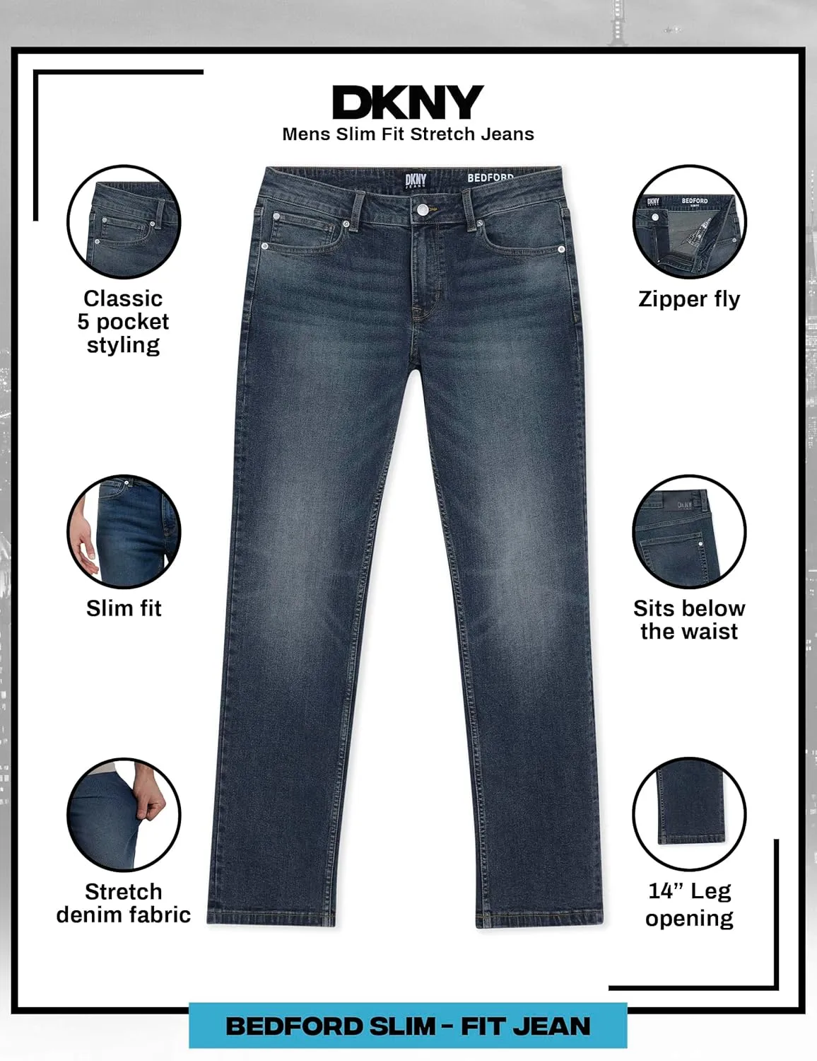 DKNY Men's Jeans - Bedford Stretch Denim Slim Fit Jeans for Men