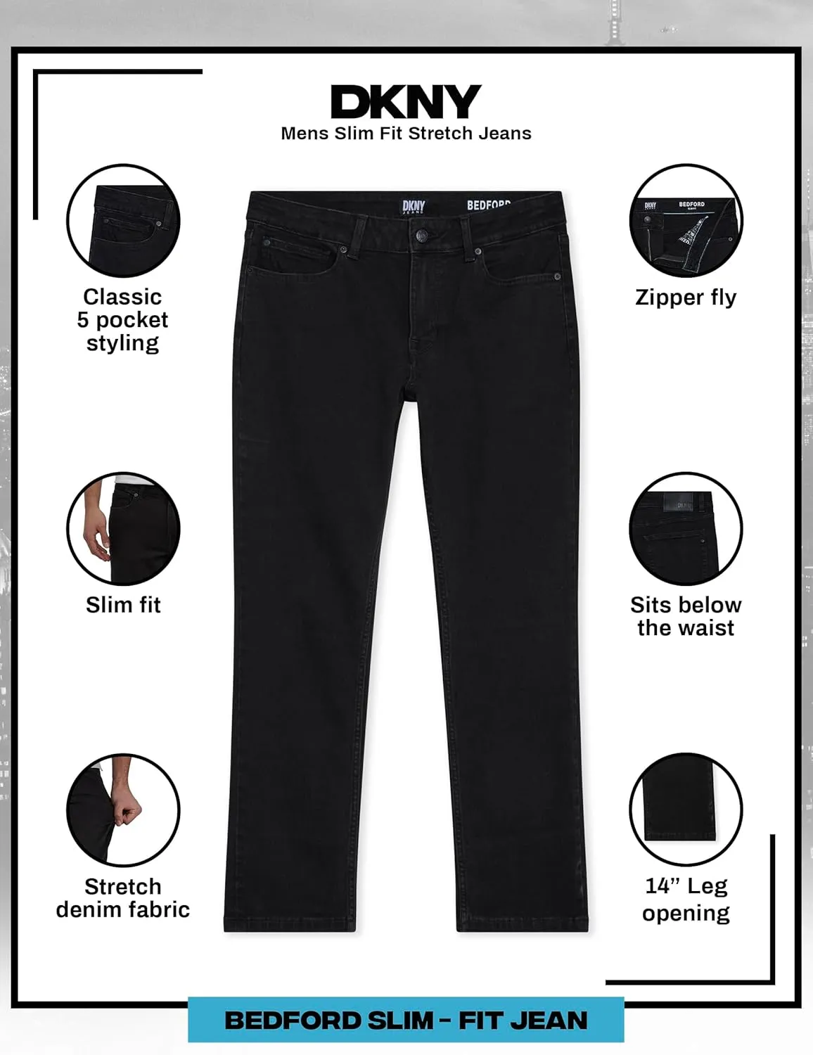 DKNY Men's Jeans - Bedford Stretch Denim Slim Fit Jeans for Men