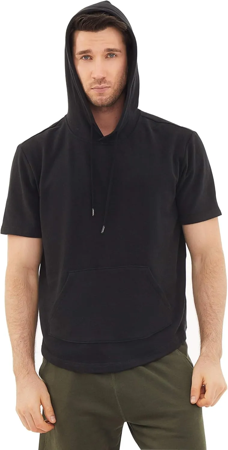 DubinikShort Sleeve Hoodie Lightweight Soft Cotton Moisture Wicking Kangaroo Pocket Short Sleeve Hoodie For Men