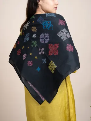 Embroidered Silk Handloom Stole Peach