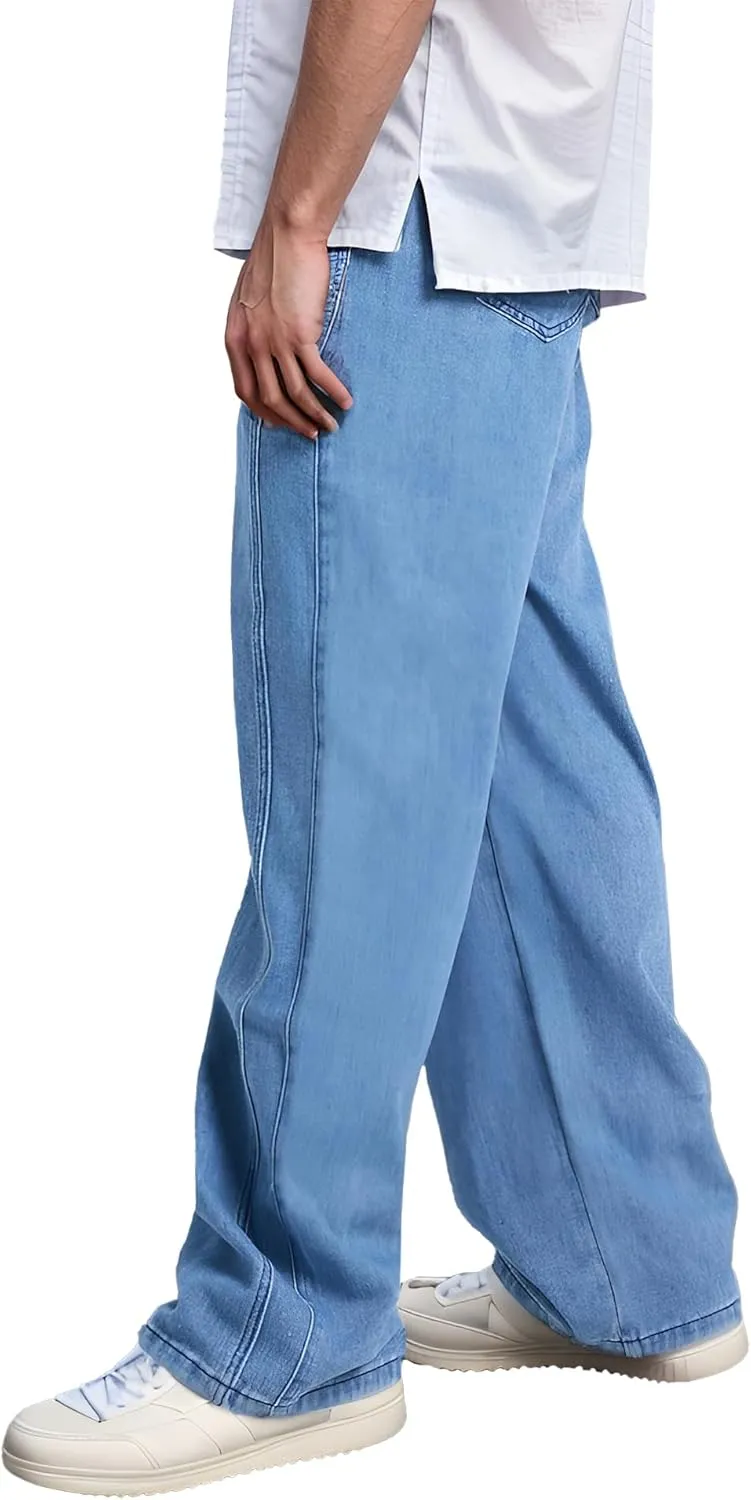 EMMIOL Men's Jeans Baggy Pants Y2K Hip Hop Jeans Casual Solid Jeans Loose Fit 90s Vintage Cargo Denim Pants
