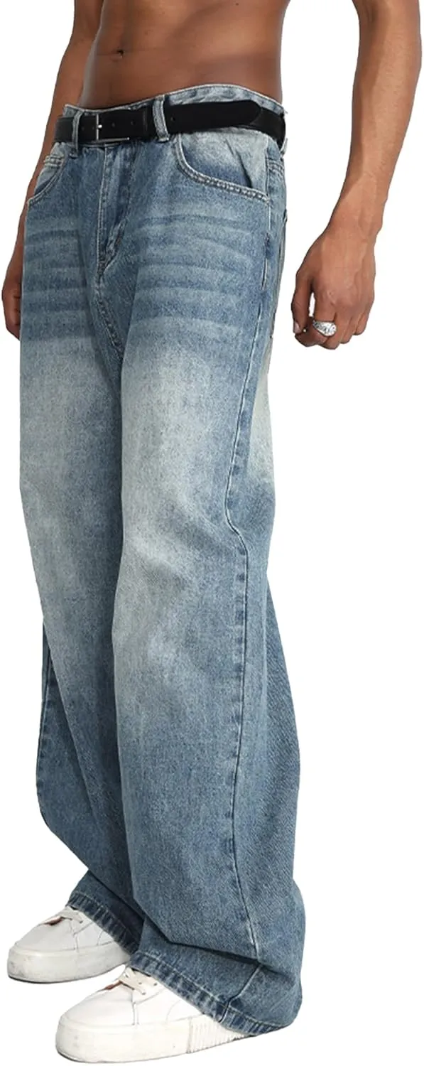 EMMIOL Men's Jeans Baggy Pants Y2K Hip Hop Jeans Casual Solid Jeans Loose Fit 90s Vintage Cargo Denim Pants