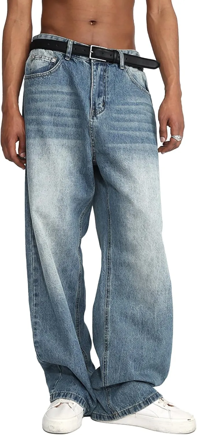 EMMIOL Men's Jeans Baggy Pants Y2K Hip Hop Jeans Casual Solid Jeans Loose Fit 90s Vintage Cargo Denim Pants