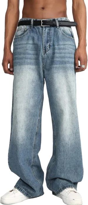 EMMIOL Men's Jeans Baggy Pants Y2K Hip Hop Jeans Casual Solid Jeans Loose Fit 90s Vintage Cargo Denim Pants