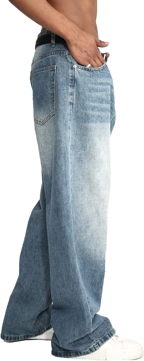EMMIOL Men's Jeans Baggy Pants Y2K Hip Hop Jeans Casual Solid Jeans Loose Fit 90s Vintage Cargo Denim Pants