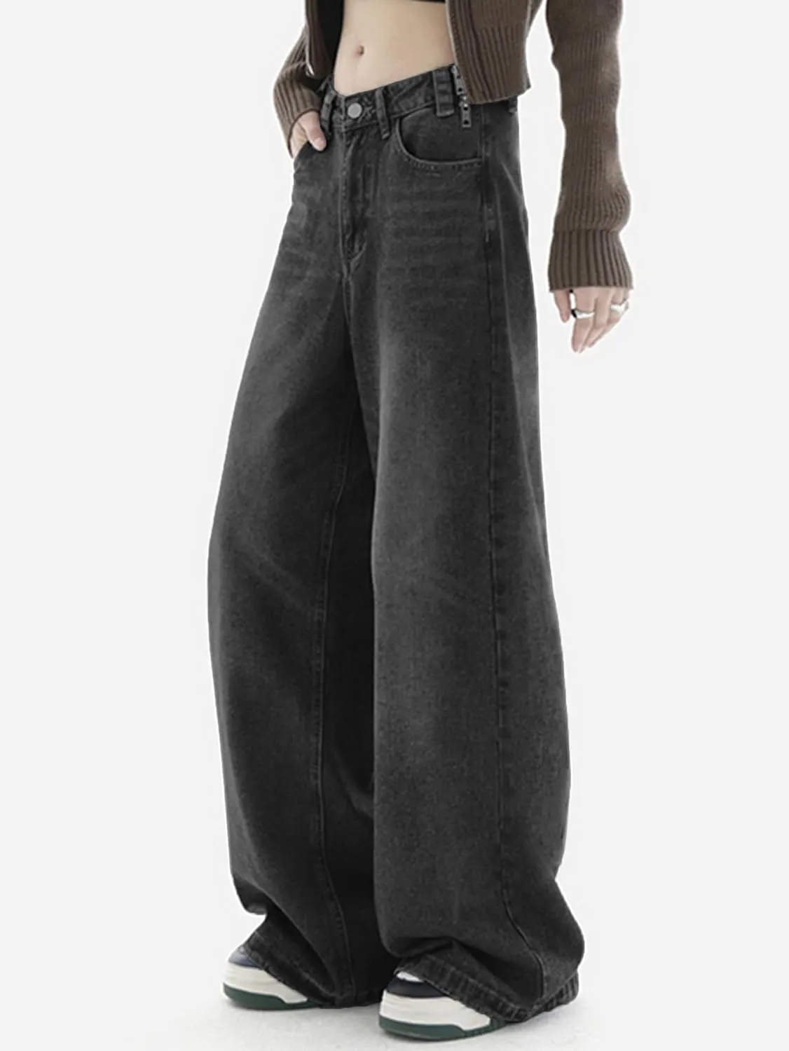 EMMIOL Women Baggy Jeans Wide Leg Mid-Low Waist Jeans Loose Boyfriends Jeans 90s Denim Pants with Pockets