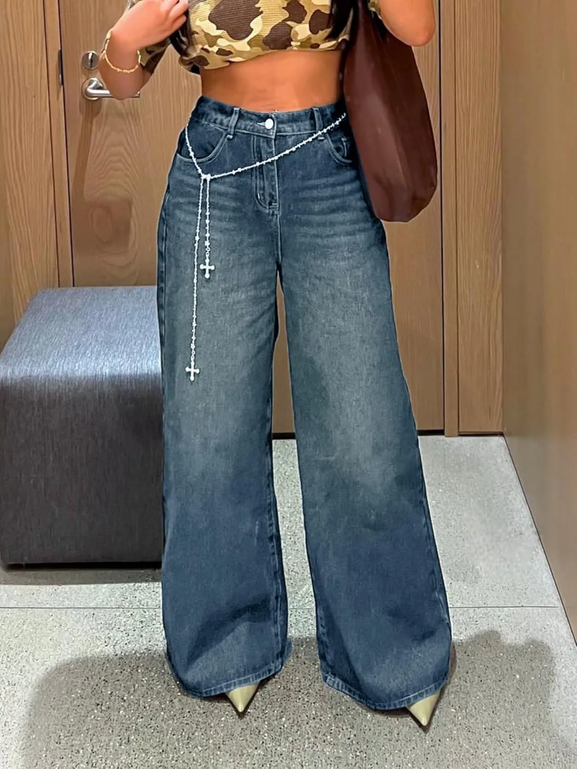 EMMIOL Women Baggy Jeans Wide Leg Mid-Low Waist Jeans Loose Boyfriends Jeans 90s Denim Pants with Pockets
