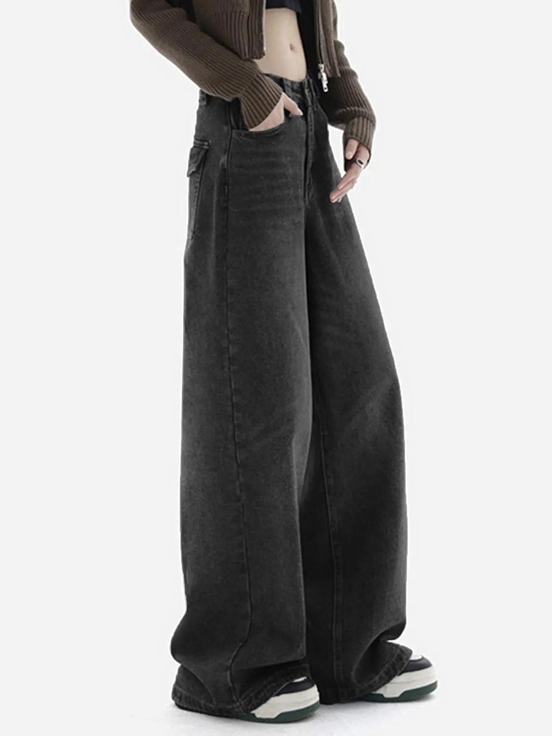 EMMIOL Women Baggy Jeans Wide Leg Mid-Low Waist Jeans Loose Boyfriends Jeans 90s Denim Pants with Pockets