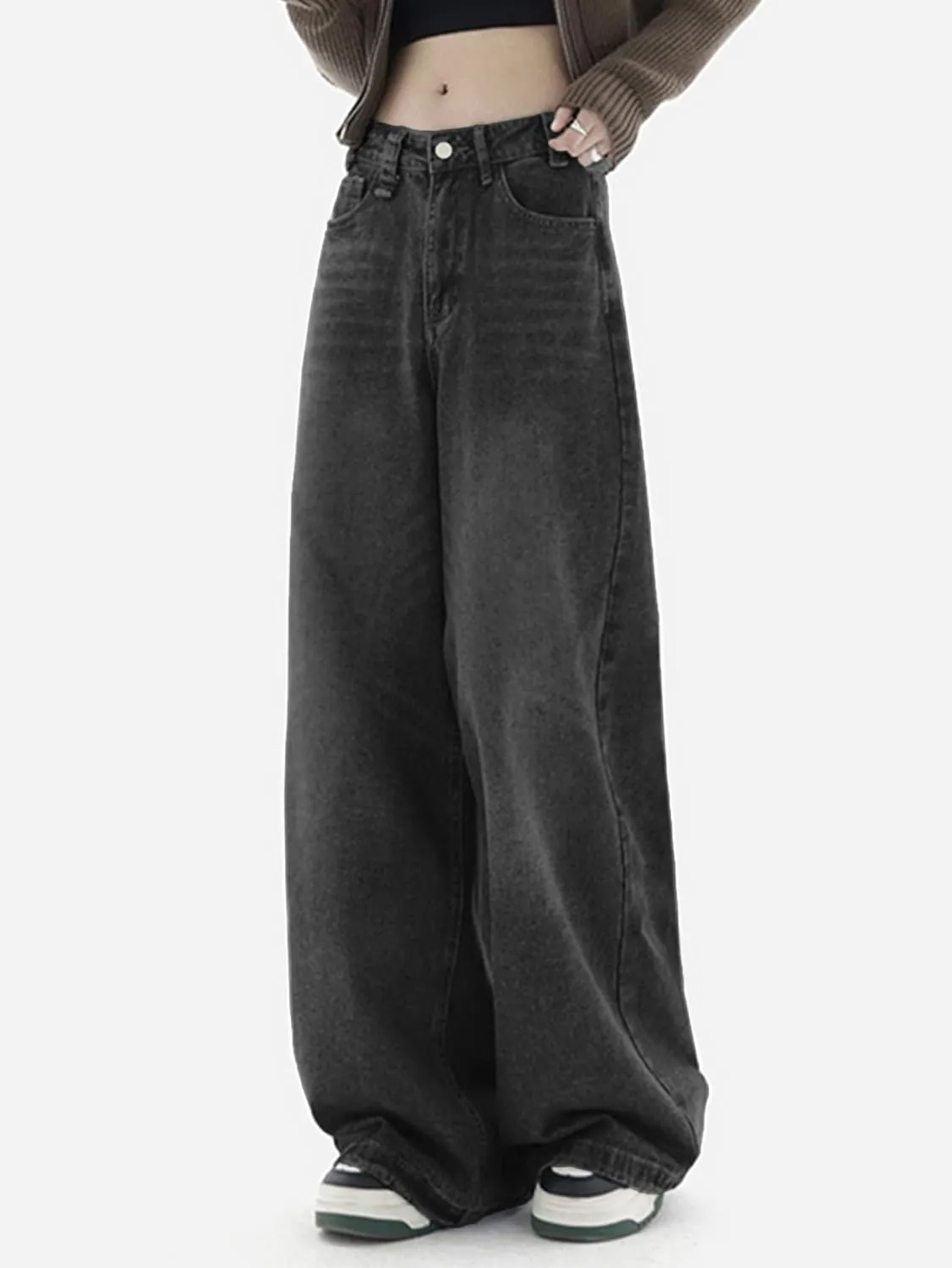 EMMIOL Women Baggy Jeans Wide Leg Mid-Low Waist Jeans Loose Boyfriends Jeans 90s Denim Pants with Pockets